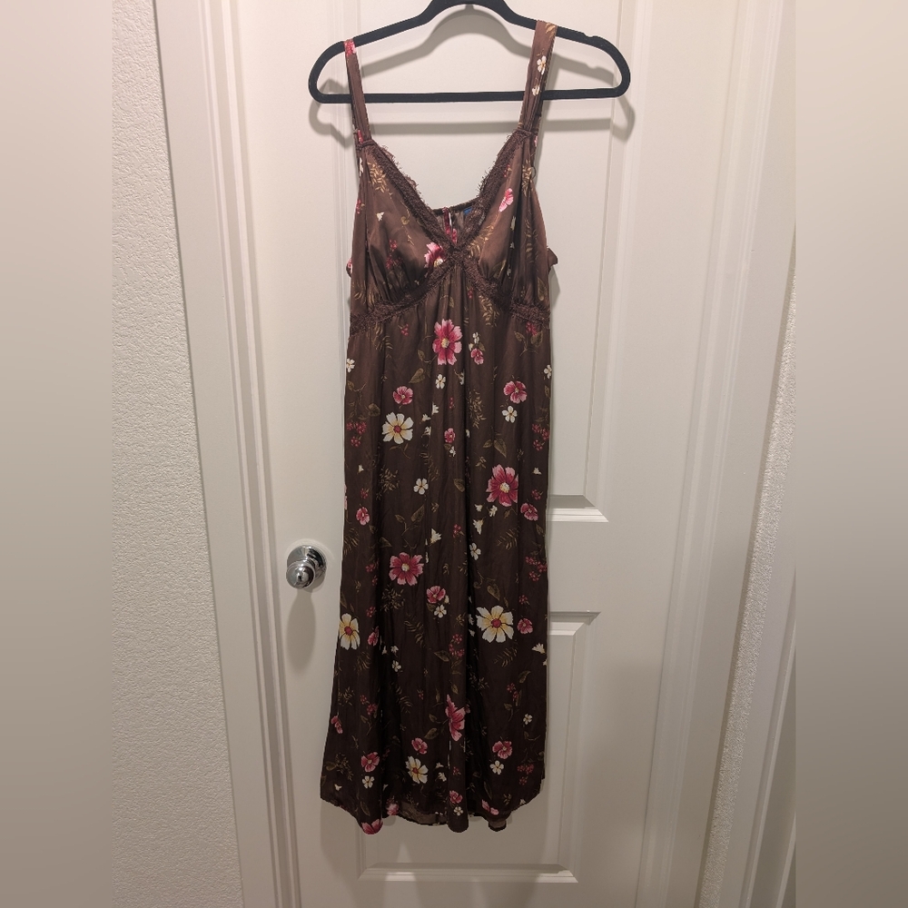 Floral Brown Y2K Style Sleeveless Slip Dress